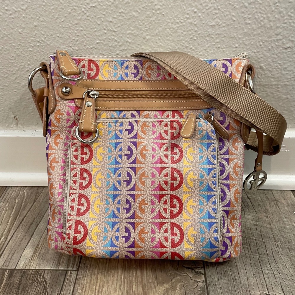 Giani Bernini Rainbow Monogram Crossbody Bag‎ Multi Color Logo Organizer Purse